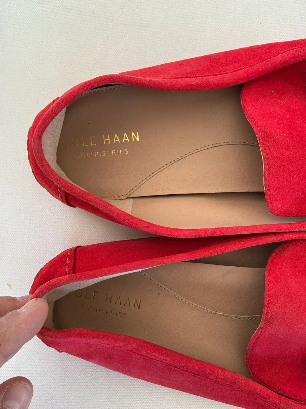 Cole Haan Red Suede Slip-On Loafers with Metal Bit